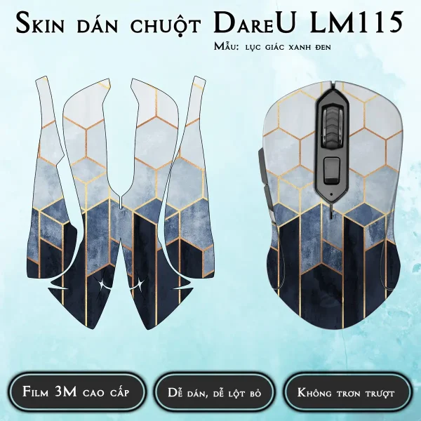 Skin dán chuột Dareu LM115 mẫu lục giác xanh đen