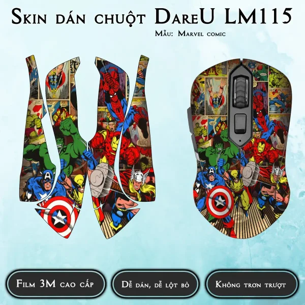 Skin dán chuột Dareu LM115 mẫu Marvel comic