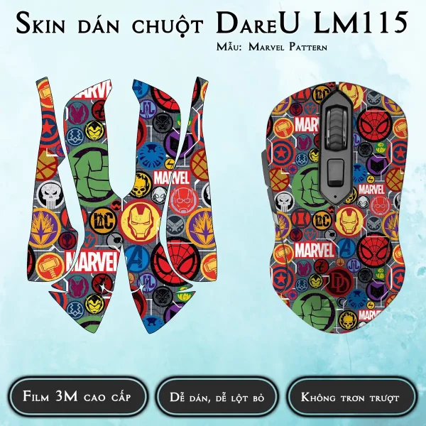 Skin dán chuột Dareu LM115 mẫu Marvel Pattern