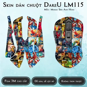 Skin dán chuột Dareu LM115 mẫu Mosaic Siêu Anh Hùng