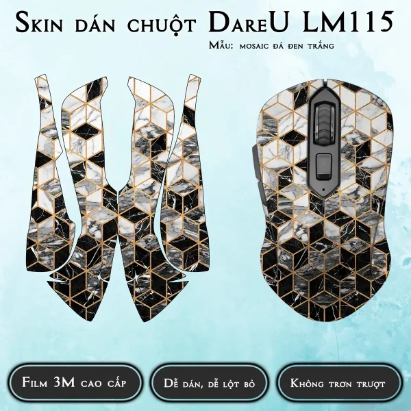 Skin dán chuột Dareu LM115 mẫu mosaic đá đen trắng
