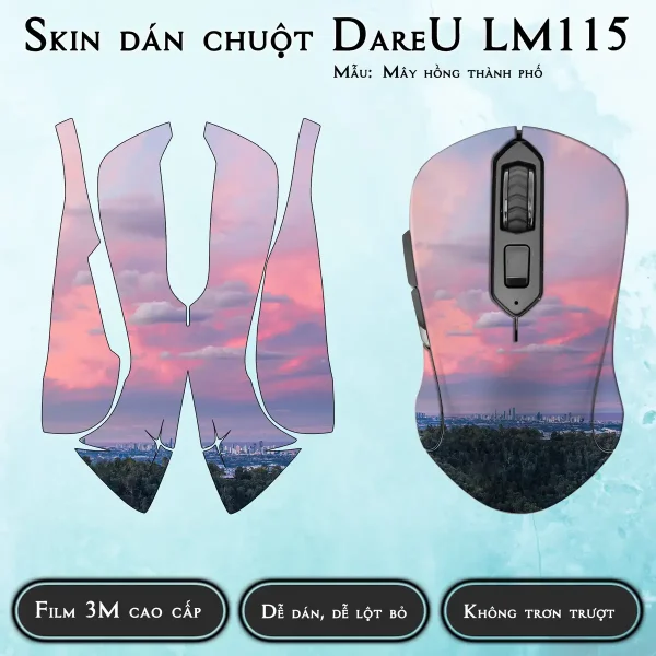Skin dán chuột Dareu LM115 mẫu Mây hồng thành phố