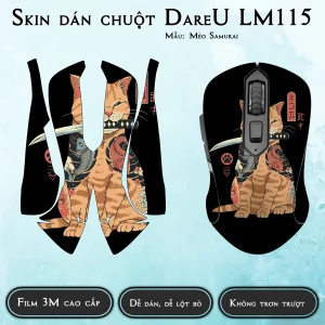 Skin dán chuột Dareu LM115 mẫu Mèo Samurai