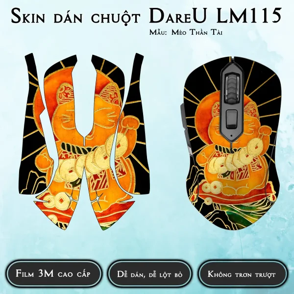 Skin dán chuột Dareu LM115 mẫu Mèo Thần Tài