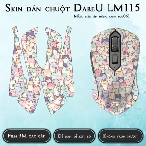 Skin dán chuột Dareu LM115 mẫu mèo tím hồng xanh scu063