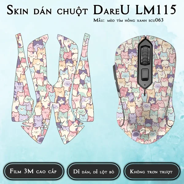 Skin dán chuột Dareu LM115 mẫu mèo tím hồng xanh scu063