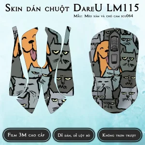 Skin dán chuột Dareu LM115 mẫu Mèo xám và chó cam scu064