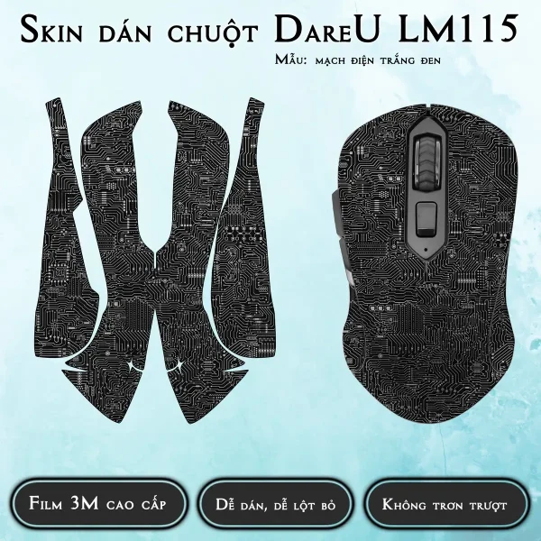 Skin dán chuột Dareu LM115 mẫu mạch điện trắng đen