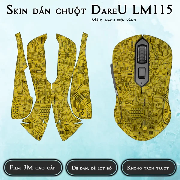 Skin dán chuột Dareu LM115 mẫu mạch điện vàng