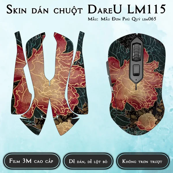 Skin dán chuột Dareu LM115 mẫu Mẫu Đơn Phú Quý lsm065