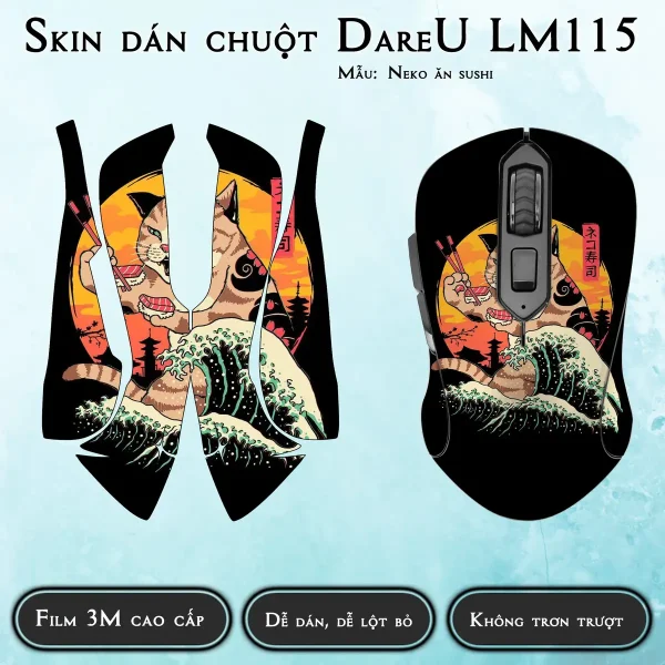 Skin dán chuột Dareu LM115 mẫu Neko ăn sushi