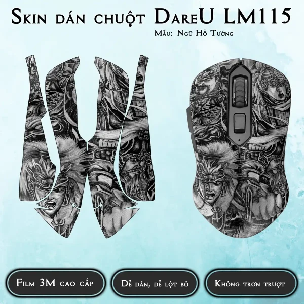 Skin dán chuột Dareu LM115 mẫu Ngũ Hổ Tướng