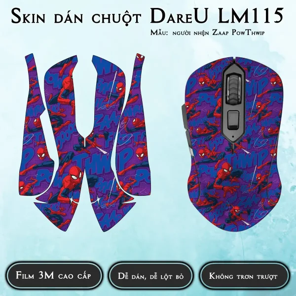 Skin dán chuột Dareu LM115 mẫu người nhện Zaap PowThwip
