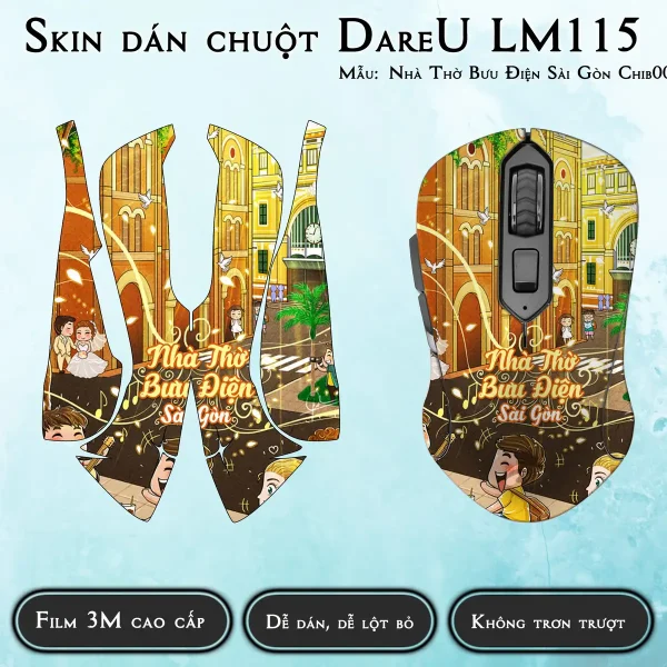 Skin dán chuột Dareu LM115 mẫu Nhà Thờ Bưu Điện Sài Gòn Chib008