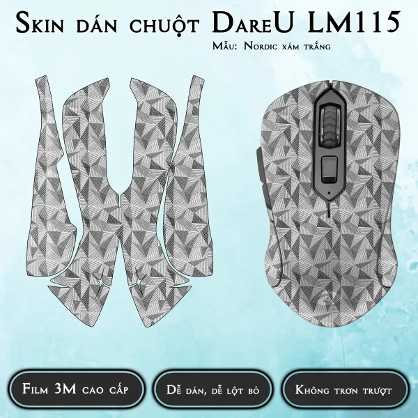 Skin dán chuột Dareu LM115 mẫu Nordic xám trắng