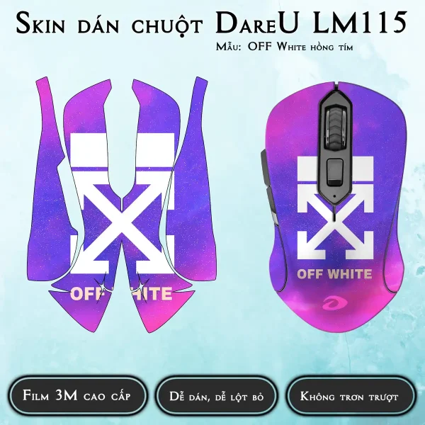Skin dán chuột Dareu LM115 mẫu OFF White hồng tím