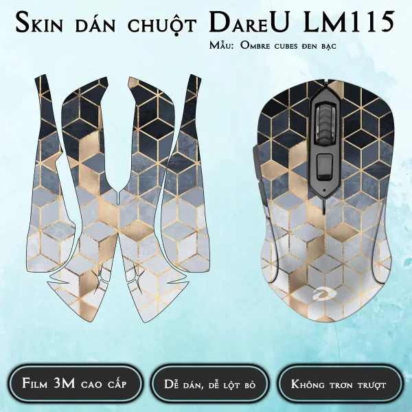 Skin dán chuột Dareu LM115 mẫu Ombre cubes đen bạc