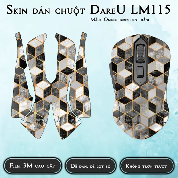 Skin dán chuột Dareu LM115 mẫu Ombre cubes đen trắng
