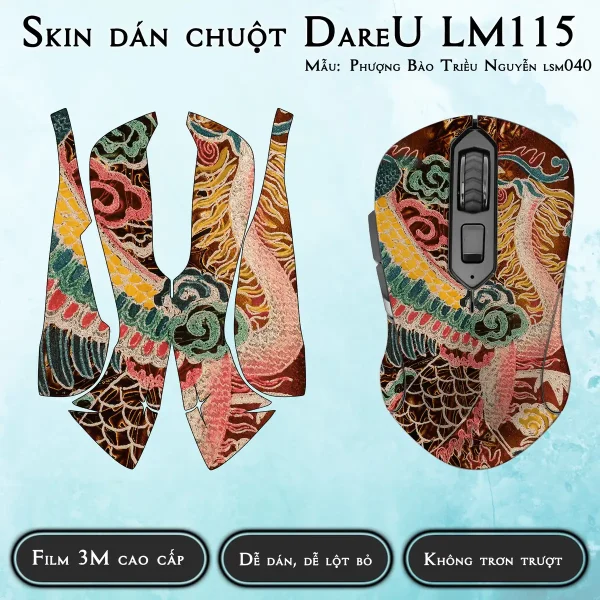Skin dán chuột Dareu LM115 mẫu Phượng Bào Triều Nguyễn lsm040