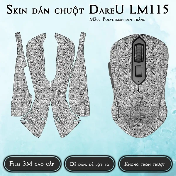 Skin dán chuột Dareu LM115 mẫu Polynesian đen trắng