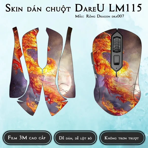 Skin dán chuột Dareu LM115 mẫu Rồng Dragon dra007