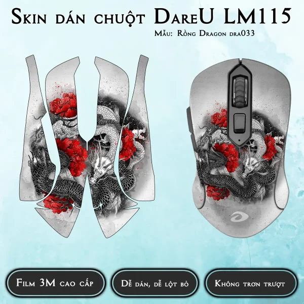 Skin dán chuột Dareu LM115 mẫu Rồng Dragon dra033