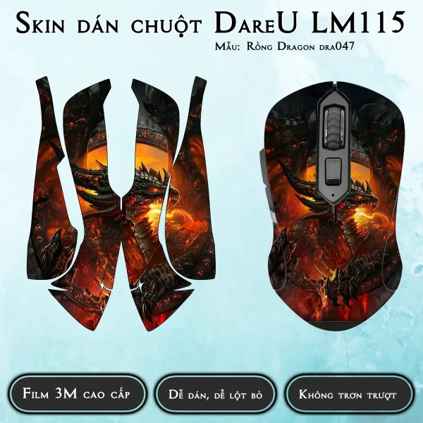 Skin dán chuột Dareu LM115 mẫu Rồng Dragon dra047