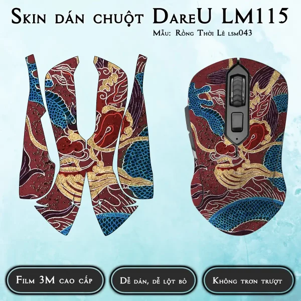 Skin dán chuột Dareu LM115 mẫu Rồng Thời Lê lsm043