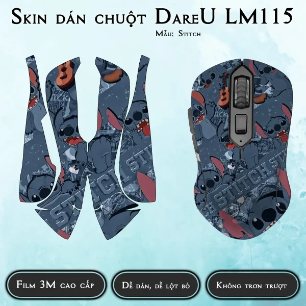 Skin dán chuột Dareu LM115 mẫu Stitch