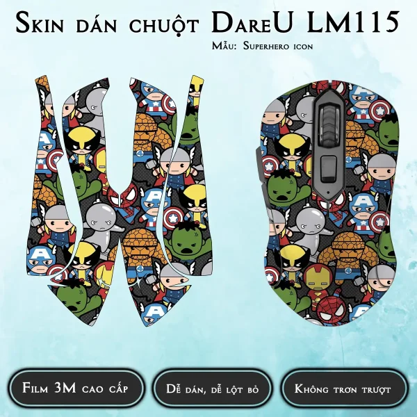 Skin dán chuột Dareu LM115 mẫu Superhero icon