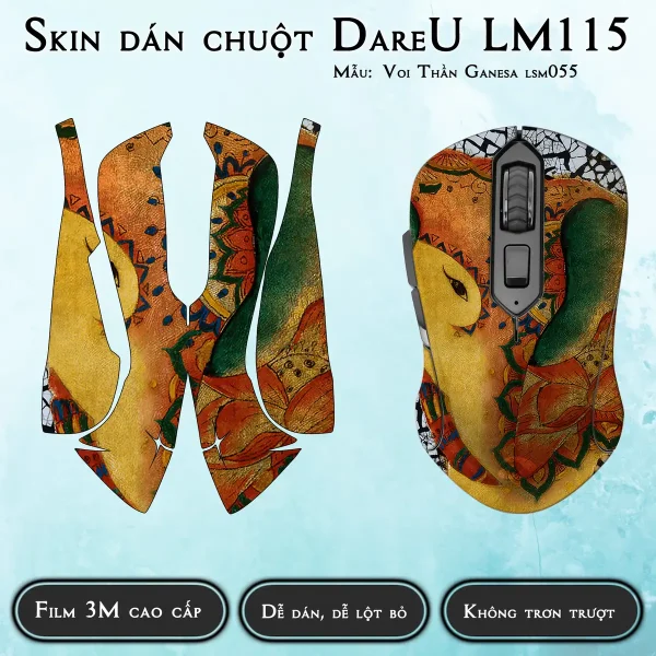 Skin dán chuột Dareu LM115 mẫu Voi Thần Ganesa lsm055