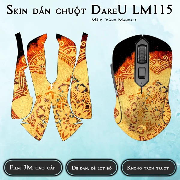 Skin dán chuột Dareu LM115 mẫu Vàng Mandala