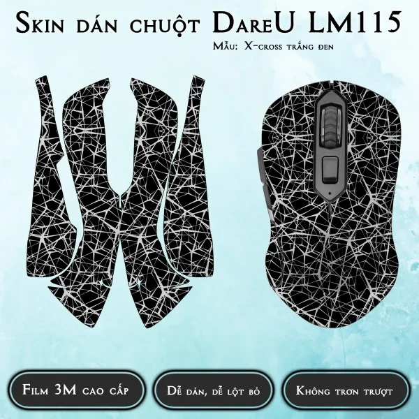Skin dán chuột Dareu LM115 mẫu X-cross trắng đen