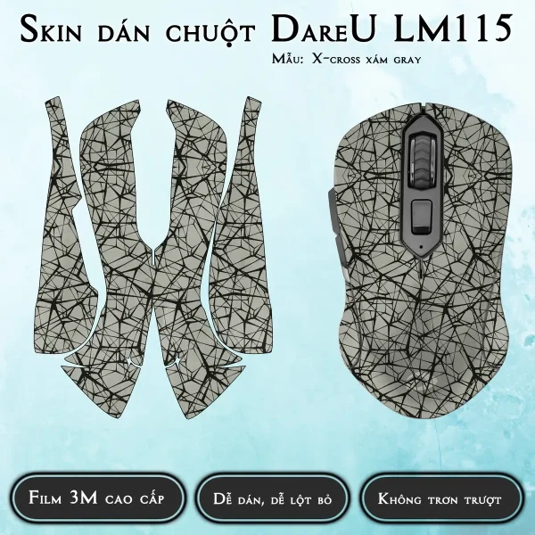 Skin dán chuột Dareu LM115 mẫu X-cross xám gray