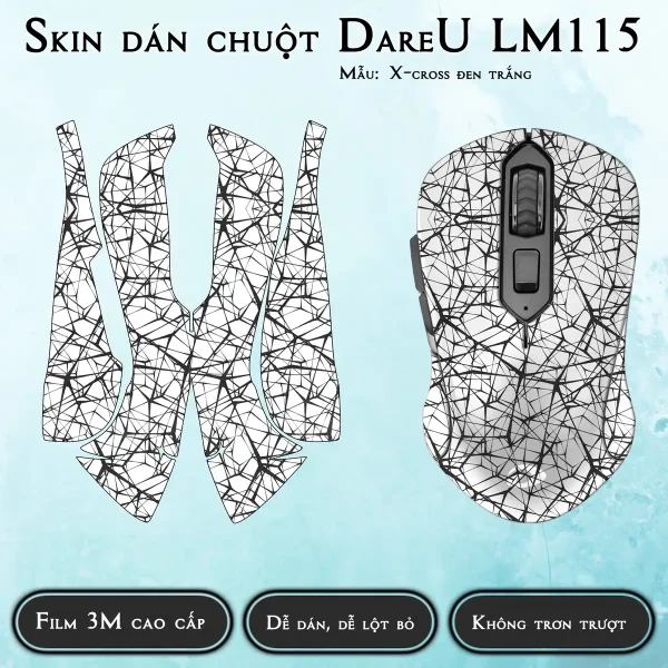 Skin dán chuột Dareu LM115 mẫu X-cross đen trắng