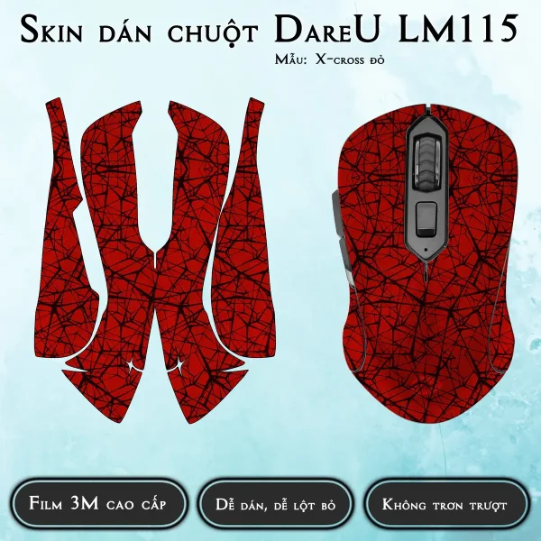 Skin dán chuột Dareu LM115 mẫu X-cross đỏ