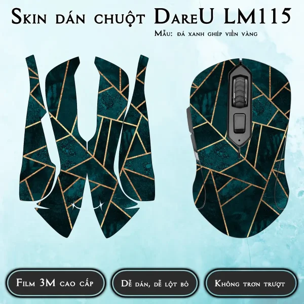Skin dán chuột Dareu LM115 mẫu đá xanh ghép viền vàng