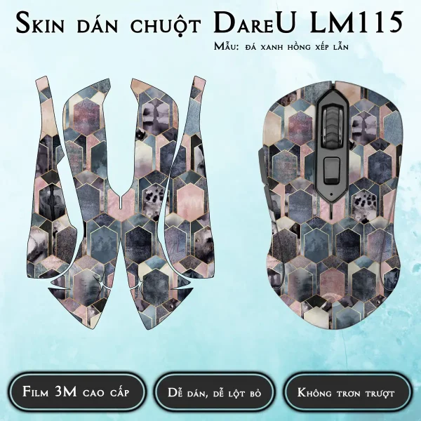 Skin dán chuột Dareu LM115 mẫu đá xanh hồng xếp lẫn