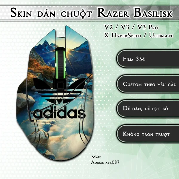 Skin dán chuột Razer Basilisk mẫu Adidas atk087