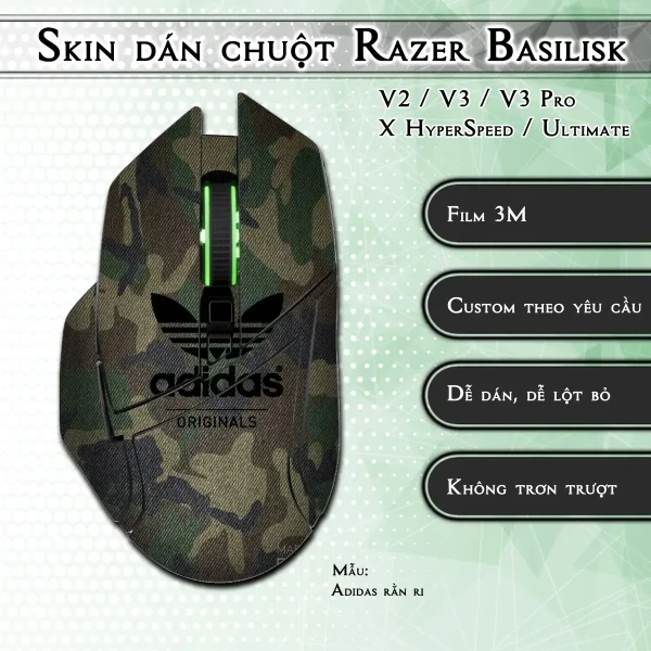 Skin dán chuột Razer Basilisk mẫu Adidas rằn ri