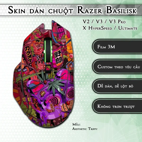 Skin dán chuột Razer Basilisk mẫu Aesthetic Trippy