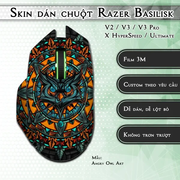 Skin dán chuột Razer Basilisk mẫu Angry Owl Art