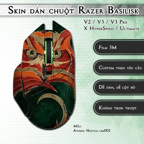 Skin dán chuột Razer Basilisk mẫu Athena Noctua lsm002