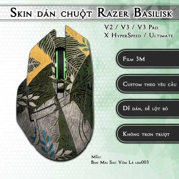 Skin dán chuột Razer Basilisk mẫu Ban Mai Sau Vòm Lá lsm003