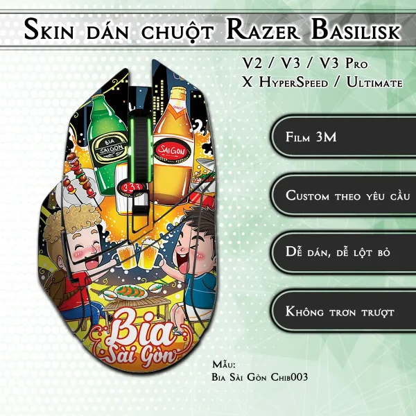 Skin dán chuột Razer Basilisk mẫu Bia Sài Gòn Chib003