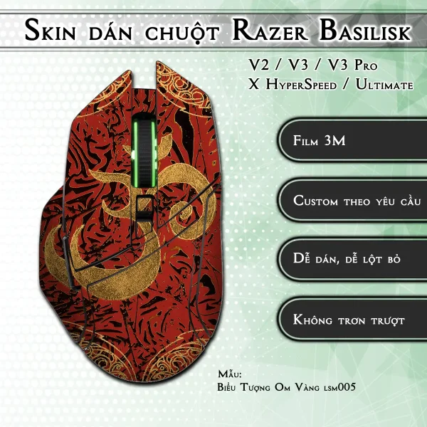 Skin dán chuột Razer Basilisk mẫu Biểu Tượng Om Vàng lsm005