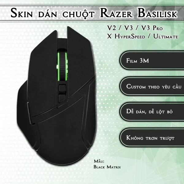 Skin dán chuột Razer Basilisk mẫu Black Matrix