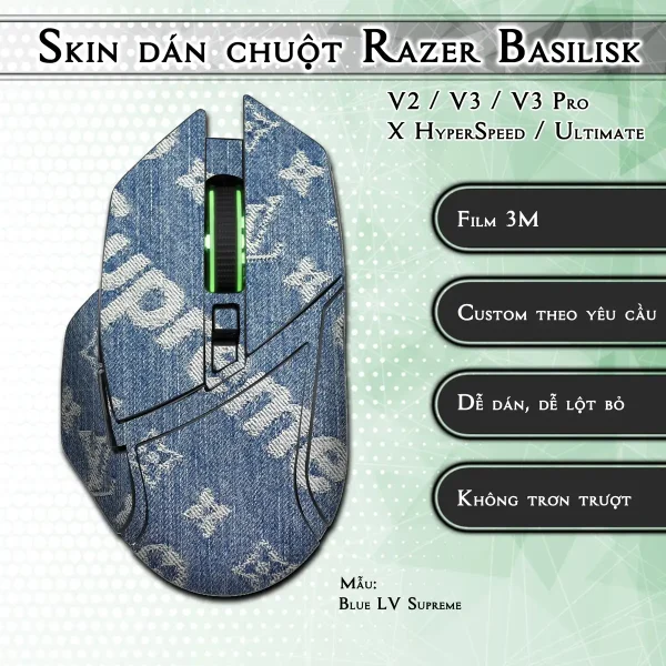Skin dán chuột Razer Basilisk mẫu Blue LV Supreme