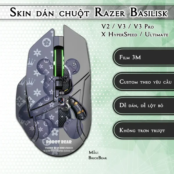 Skin dán chuột Razer Basilisk mẫu BrickBear