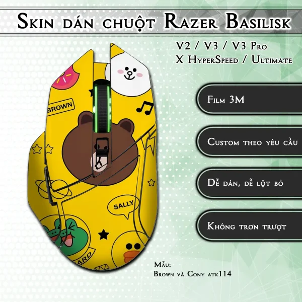 Skin dán chuột Razer Basilisk mẫu Brown và Cony atk114
